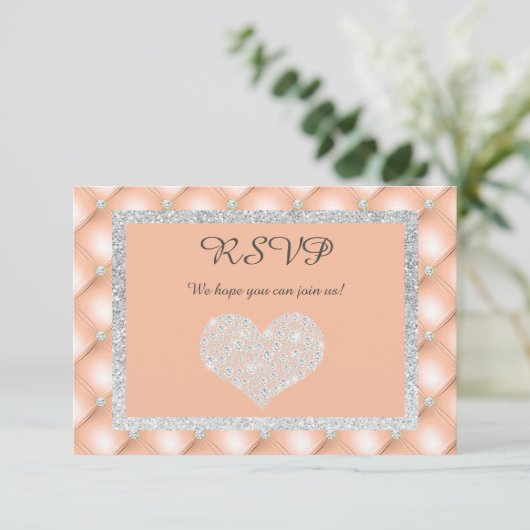 PEACH APRICOT HERZDIAMOND UAWG RESPONSE CARD RSVP KARTE (Stehend Vorderseite)