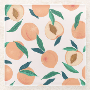 Peach Apricot: Tropisches nahtloses Muster. Glasuntersetzer