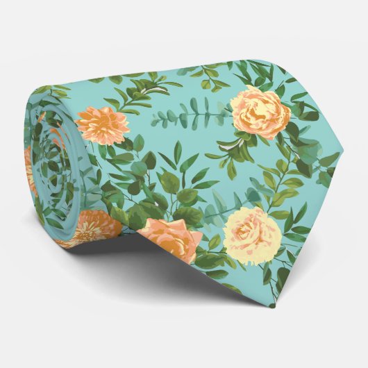 Peach Aqua Aquamarin Hochzeit Rose Blumenkohl Krawatte (Gerollt)