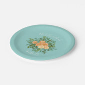 Peach Aqua Aquamarin Hochzeit Rose Blumenkohl Pappteller (Schrägansicht)
