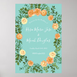 Peach Aqua Aquamarin Hochzeit Rose Blumenkohl Poster