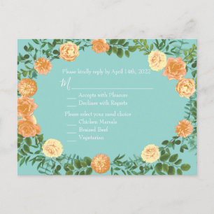 Peach Aqua Aquamarin Hochzeit Rose Blumenkohl Postkarte