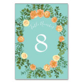Peach Aqua Aquamarin Hochzeit Rose Blumenkohl Tischnummer (Vorderseite)