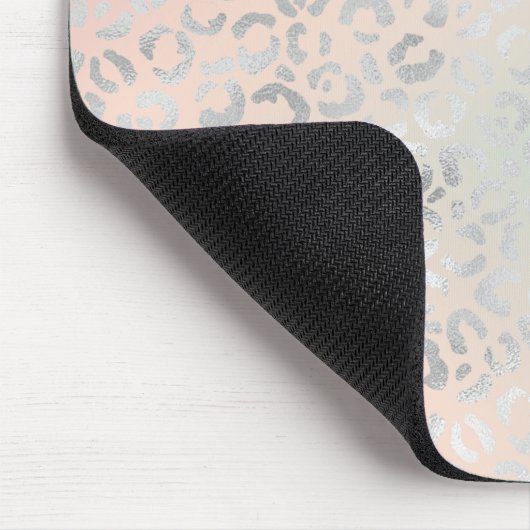 Peach Aqua Gefärbte Krawatte Silver Leopard Print Mousepad (Ecke)