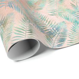 Peach Aqua Green Tropical Blätter Geschenkpapier