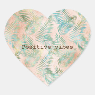 Peach Aqua Green Tropical Blätter Herz-Aufkleber
