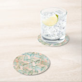 Peach Aqua Green Tropical Blätter Runder Pappuntersetzer (Vor Ort)