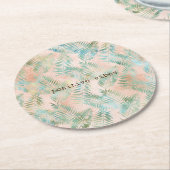 Peach Aqua Green Tropical Blätter Runder Pappuntersetzer (Angewinkelt)