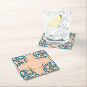 Peach Aquamarin Art Nouveau Rechteckiger Pappuntersetzer (Vor Ort)