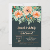 Peach Aquamarin Floral Brunch Brautparty Einladung (Vorderseite)