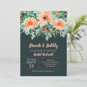 Peach Aquamarin Floral Brunch Brautparty Einladung (Stehend Vorderseite)