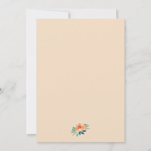 Peach Aquamarin Floral Watercolor Hochzeitseinladu (Rückseite)