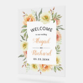 Peach Aquarell Blume Blumenheiraten willkommen Acrylschild (Winkel)