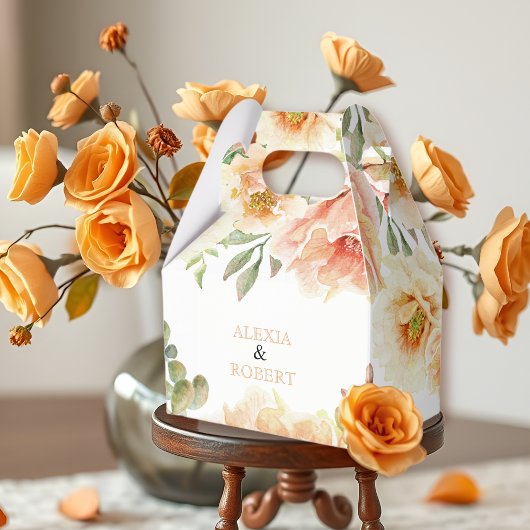 Peach Aquarell Blume und Blätter Hochzeit Geschenkschachtel