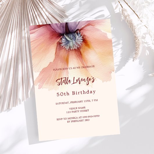 Peach Aquarell Blumen Luxus Geburtstag Einladung