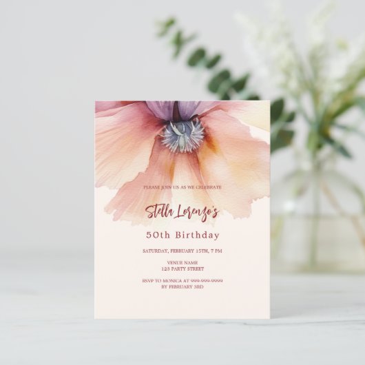 Peach Aquarell Blumenhaushalt Geburtstag (Stehend Vorderseite)