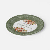 Peach Aquarell Brautparty Sage Green Pappteller (Schrägansicht)