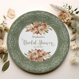 Peach Aquarell Brautparty Sage Green Pappteller