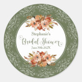 Peach Aquarell Brautparty Sage Green Runder Aufkleber (Vorderseite)