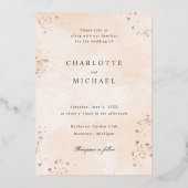 Peach Aquarell Rose Goldfolie Hochzeit Folieneinladung (Vorderseite)