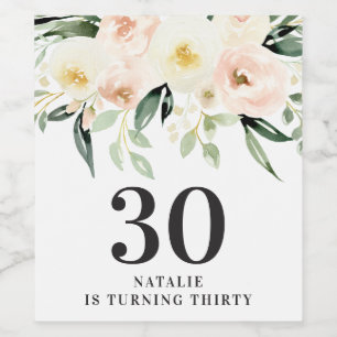 Peach Aquarellblüte 30. Geburtstag Gastgeschenk Weinetikett