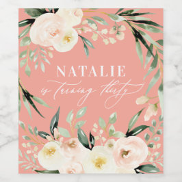 Peach Aquarellblüte 30. Geburtstag Gastgeschenk Weinetikett