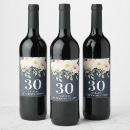 Peach Aquarellblüte 30. Geburtstag Gastgeschenk Weinetikett