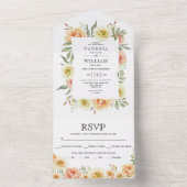 Peach Aquarellfarben Blütengrenze Hochzeit All In One Einladung (Innen Boden)