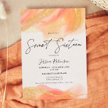 Peach Aquarellgold Glitzer Foto Sweet 16 Einladung<br><div class="desc">Peach Koral Aquarell Gold Glitzer Foto Sweet 16 Geburtstagsparty ,  mit einem schicken Skript Kalligraphie . Fügen Sie Ihr Foto hinten hinzu. Kontaktieren Sie mich,  um den Haupt-Schriftart zu wechseln.</div>