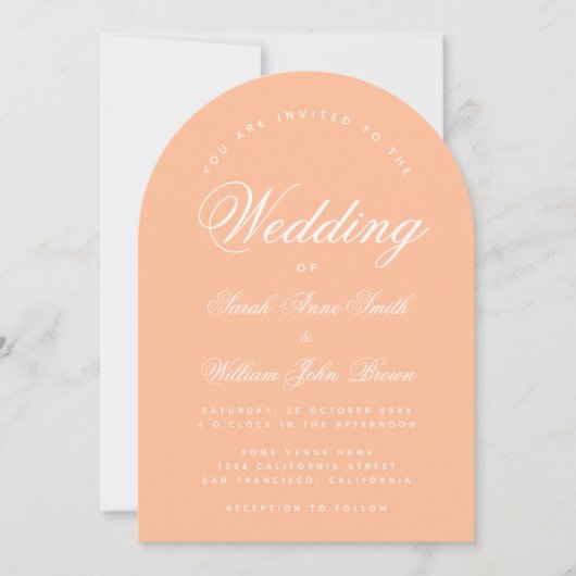 Peach Arch Wedding Simple Modern Elegantes Skript Einladung (Vorderseite)