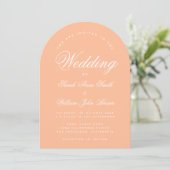 Peach Arch Wedding Simple Modern Elegantes Skript Einladung (Stehend Vorderseite)