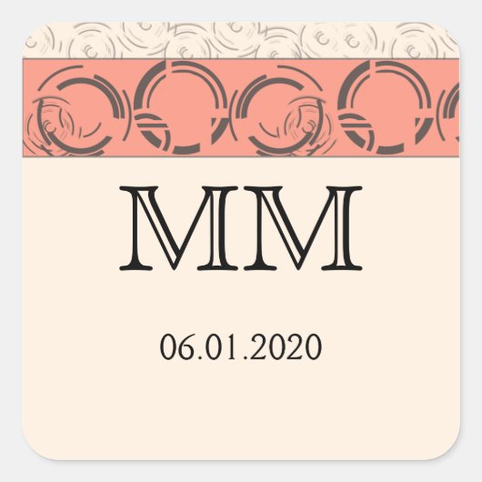 Peach Art Deco Circles Monogram Aufkleber (Vorderseite)