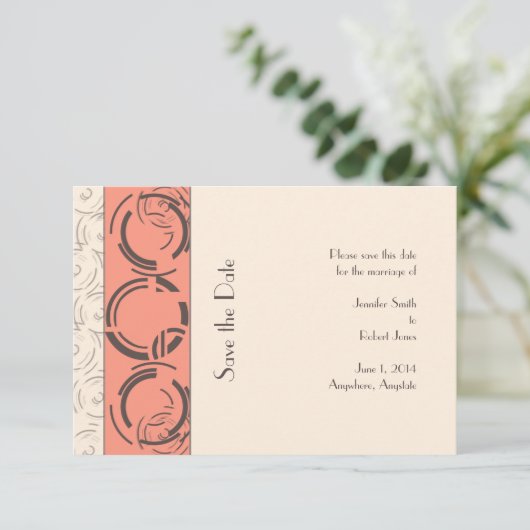 Peach Art Deco Circles Save the Date (Stehend Vorderseite)