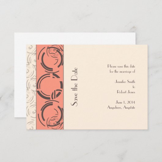 Peach Art Deco Circles Save the Date (Vorne/Hinten)