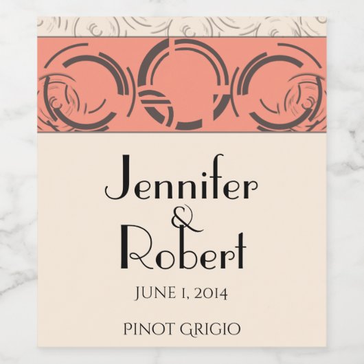 Peach Art Deco Circles Weinlabel Weinetikett (Einzelnes Label)