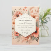 Peach Artful Meadow Wedding Einladung (Stehend Vorderseite)