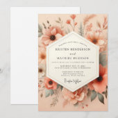 Peach Artful Meadow Wedding Einladung (Vorne/Hinten)