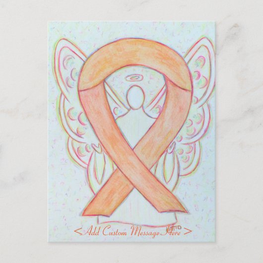 Peach Awareness Ribbon Angel Custom Postcard Postkarte (Vorderseite)