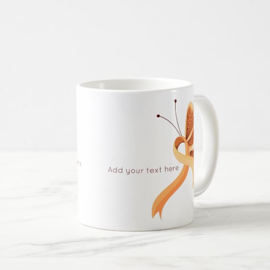 Peach Awareness Ribbon Butterfly Kaffee Tasse (VorderseiteRechts)