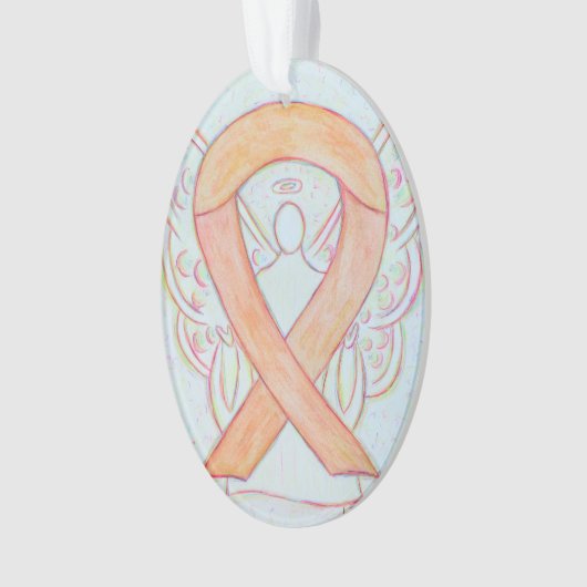 Peach Awareness Ribbon Engel Ornament Anhänger (Vorderseite)