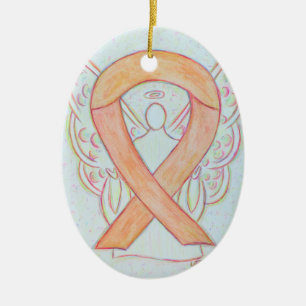 Peach Awareness Ribbon Engel Pendant Ornament