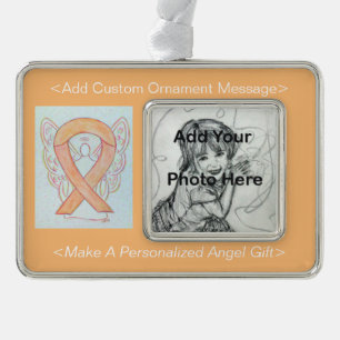 Peach Awareness Ribbon Engel Personalisierte Ornam Rahmen-Ornament Silber