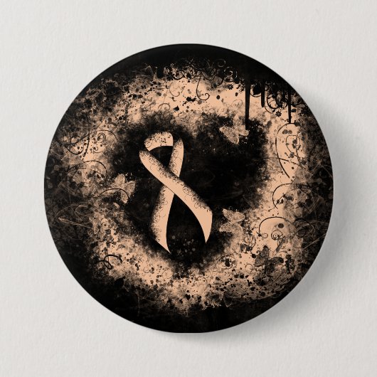 Peach Awareness Ribbon Grunge Herz Button (Vorderseite)
