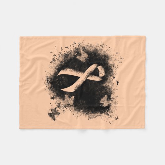 Peach Awareness Ribbon Grunge Herz Fleecedecke (Vorderseite (Horizontal))