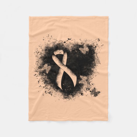 Peach Awareness Ribbon Grunge Herz Fleecedecke (Vorderseite)
