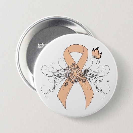 Peach Awareness Ribbon mit Butterfly Button (Vorne & Hinten)