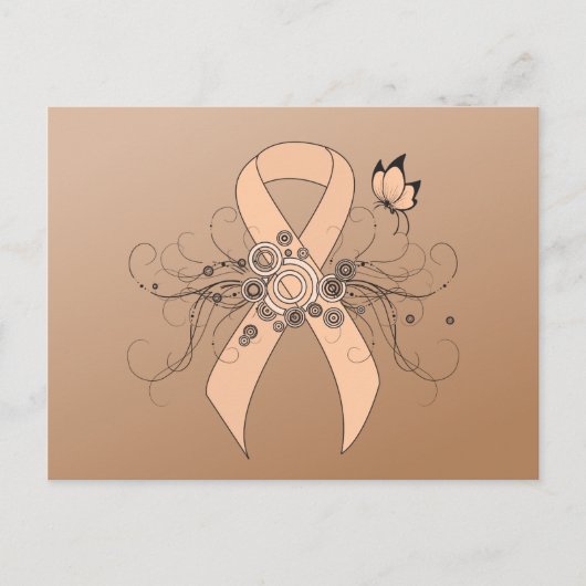 Peach Awareness Ribbon mit Butterfly Postkarte (Vorderseite)
