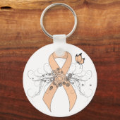 Peach Awareness Ribbon mit Butterfly Schlüsselanhänger (Vorderseite)