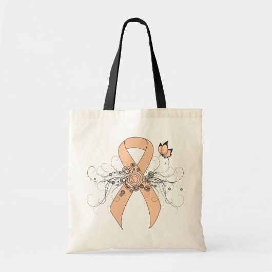 Peach Awareness Ribbon mit Butterfly Tragetasche (Vorne)