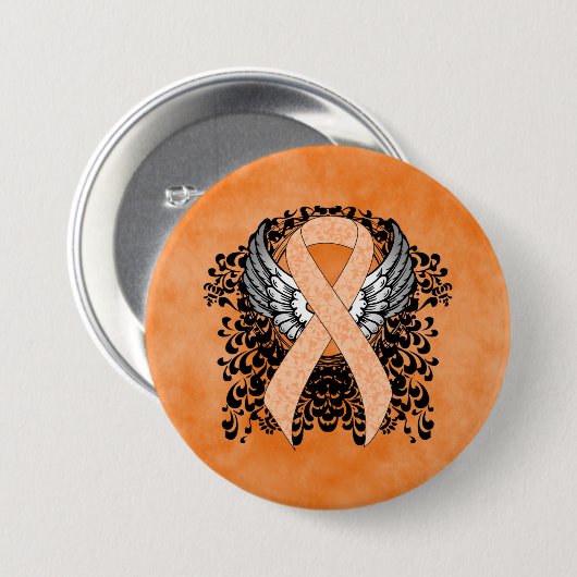 Peach Awareness Ribbon mit Flügeln Button (Vorne & Hinten)